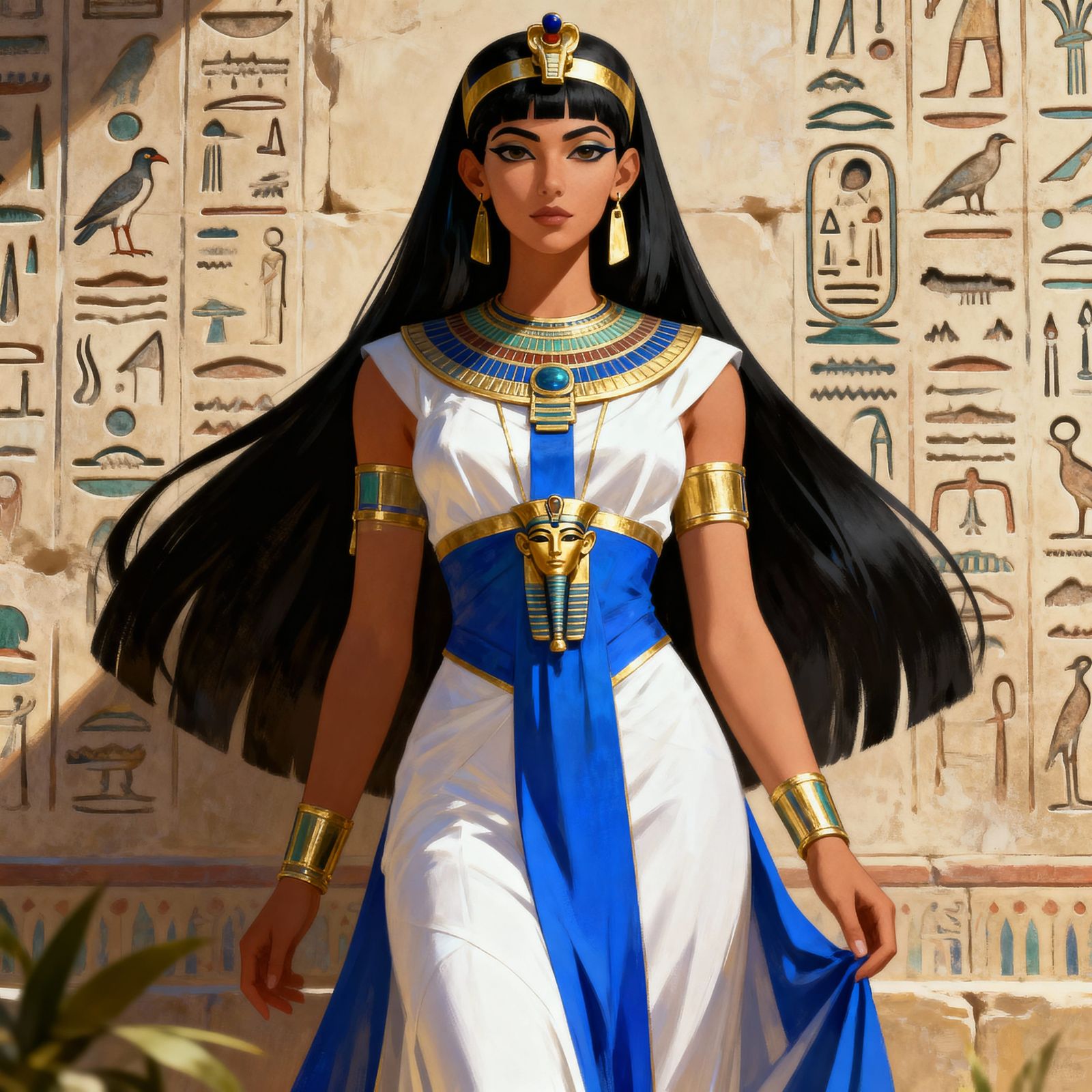 Ancient Egyptian Goddess with Hieroglyphs in Digital Art