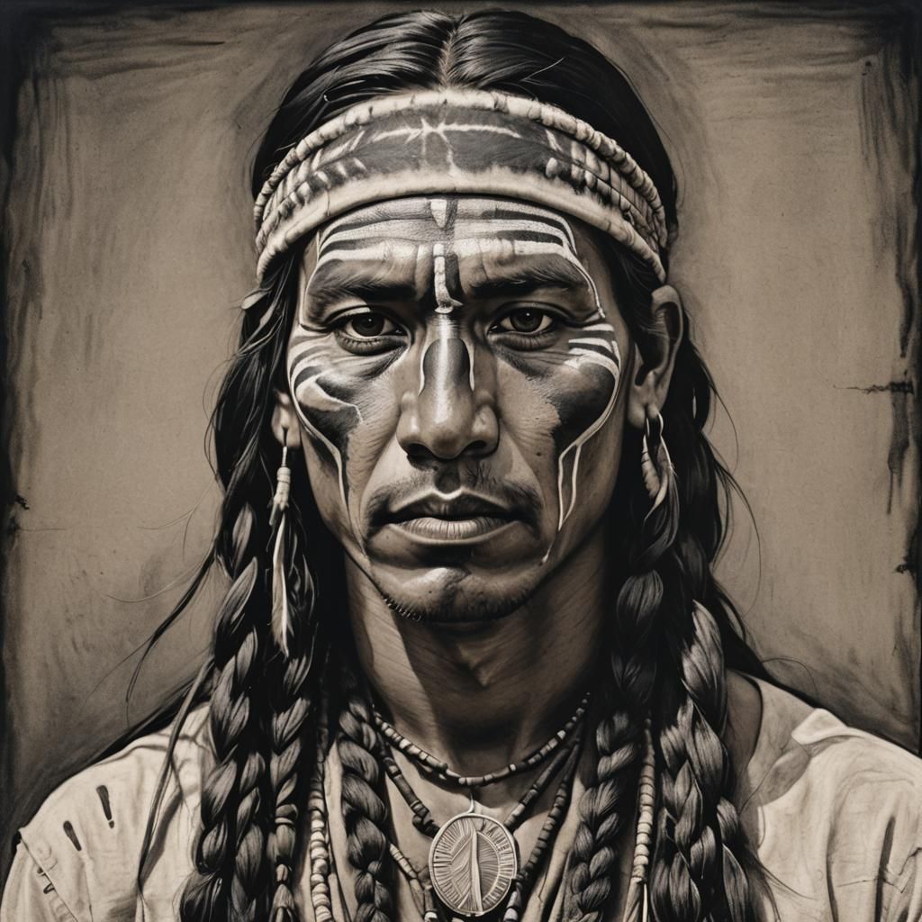 Native American Man Portrait in Charcoal