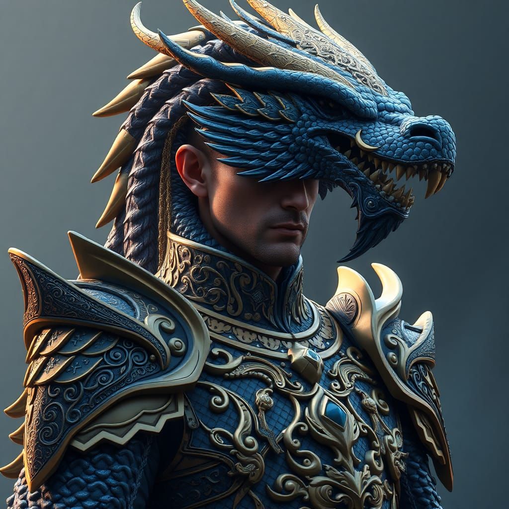 Dragon-like Man in Elegant Armor: High-Fantasy Art