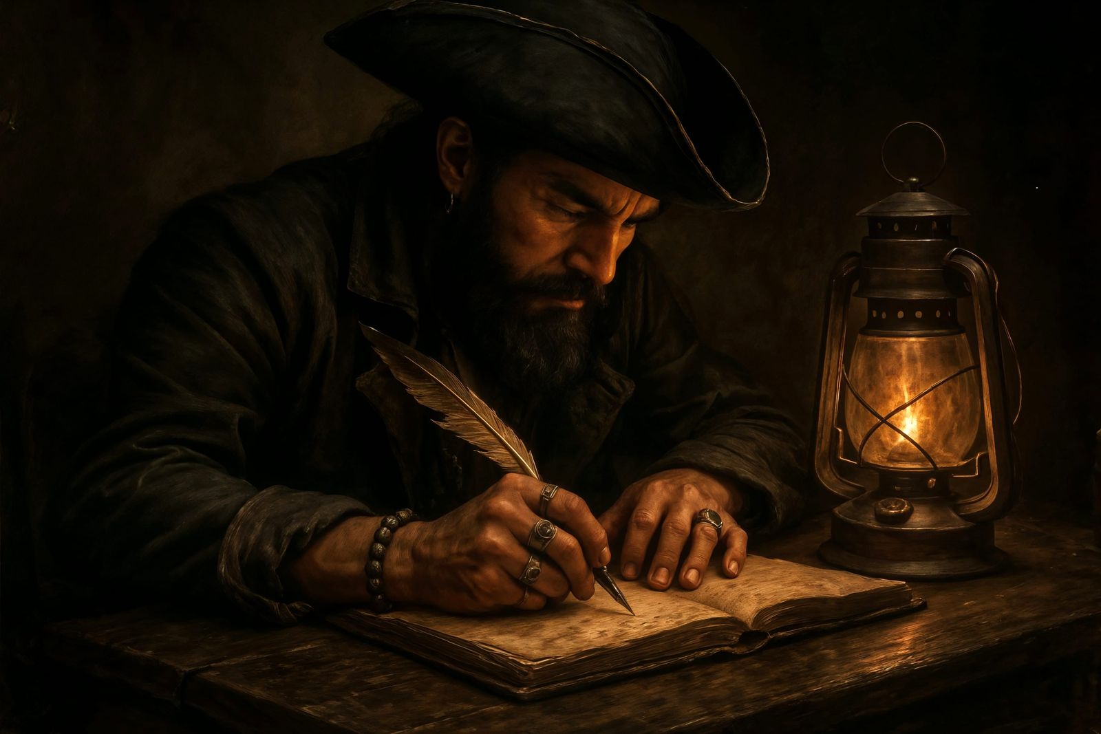 Pirate Writing by Lantern Light: Digital Painting