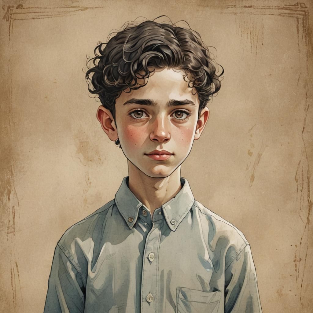 Ultra-Orthodox Boy Portrait in Naive Art Style