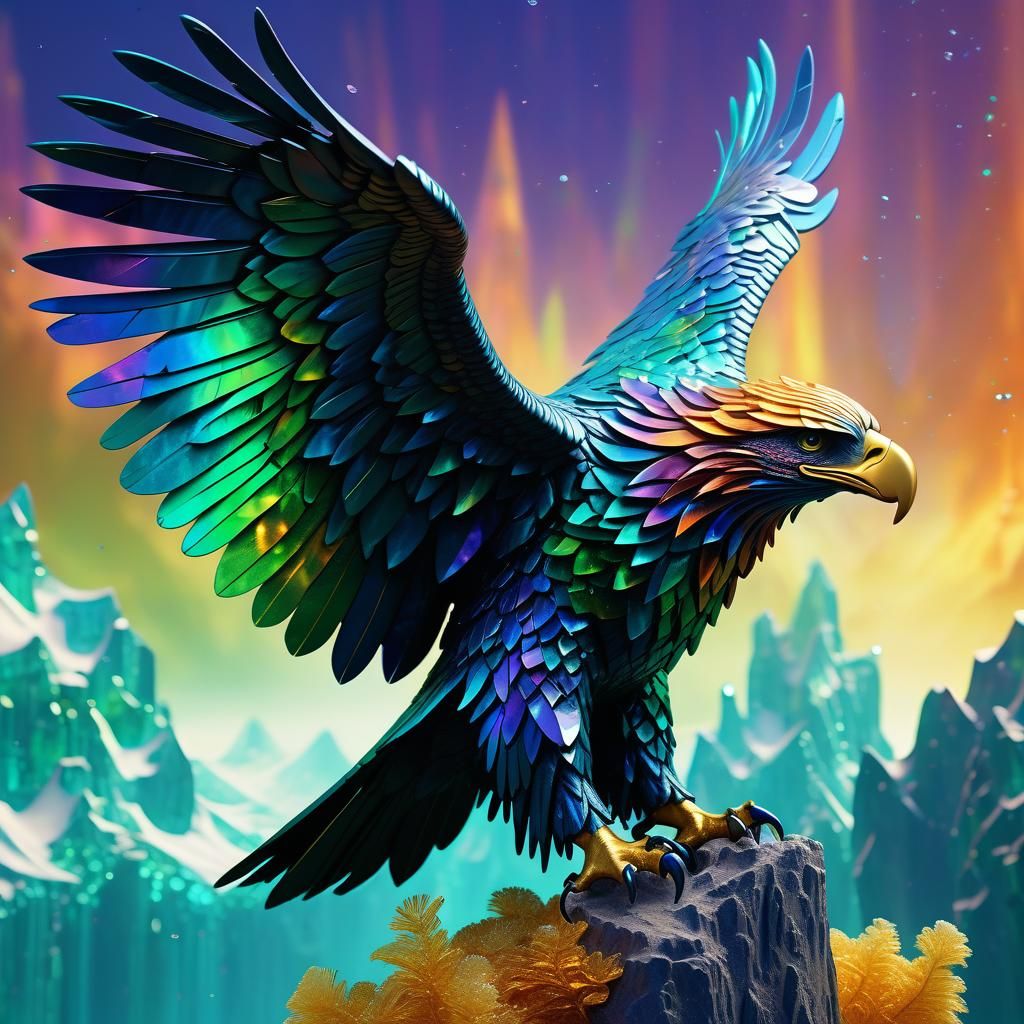 Rainbow Crystal Eagle in Mystical Landscape