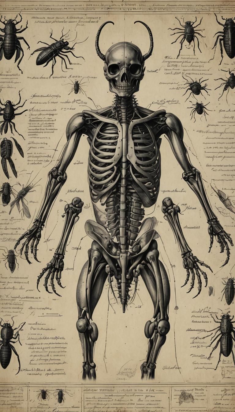 Detailed Insectoid Autopsy Blueprint in Black and White