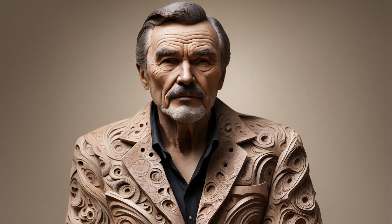 Hyper-Realistic Wooden Sculpture of Burt Reynolds in Intrica...