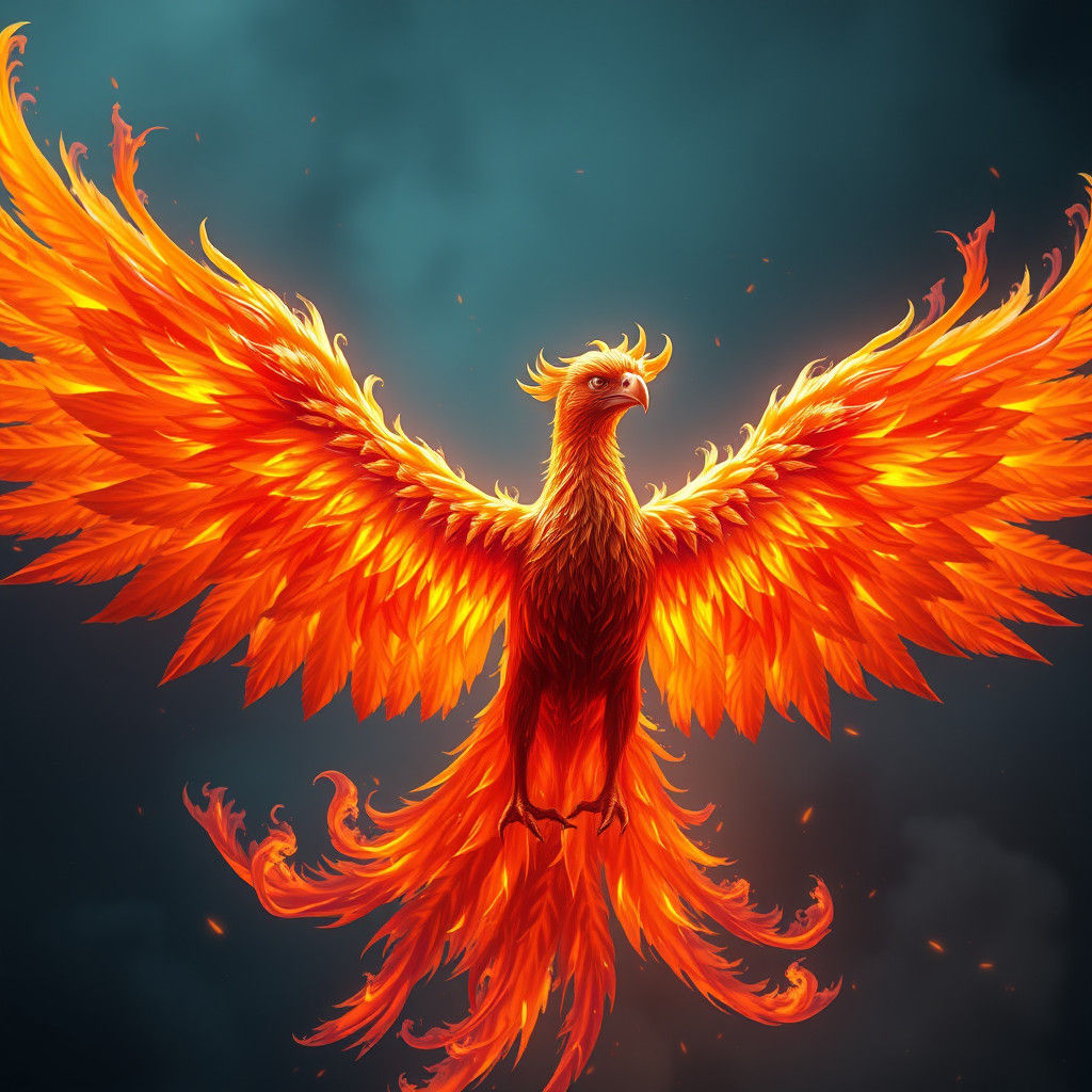Fiery Phoenix Ignites the Air in Digital Art Style