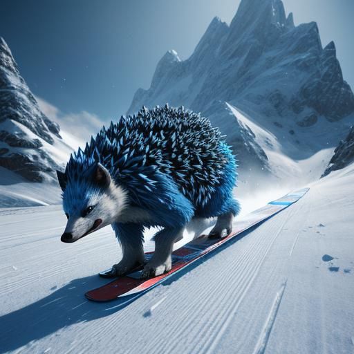 Blue Hedgehog Snowboarding in 3D Game Style