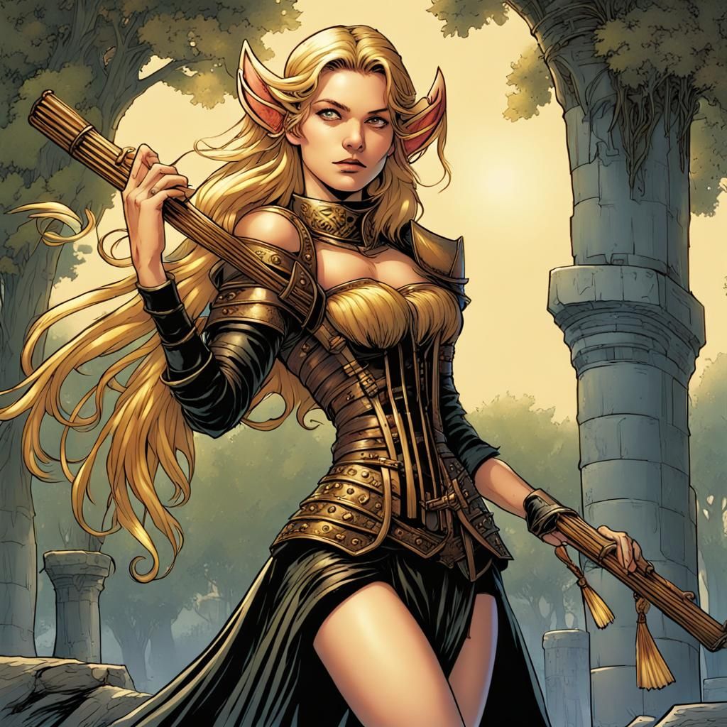 Fairy Bard with Panflute in Comic Book Art Style