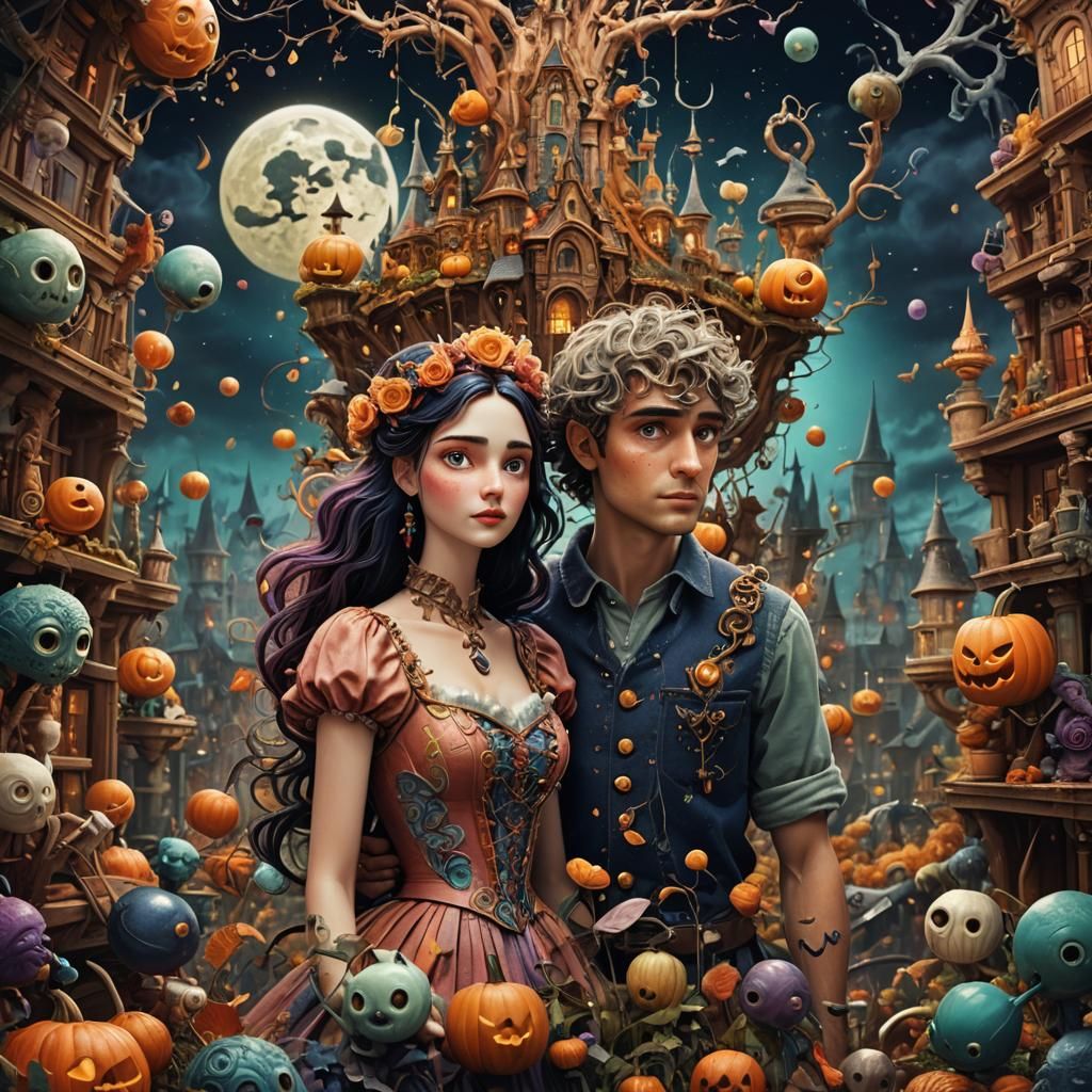 Whimsical Fairytale Couple Portrait in Romantic Fantasy Styl...