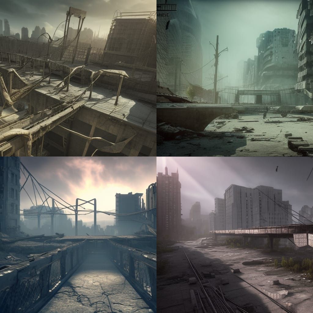 Post-Apocalyptic City: Broken Bridge in 3D