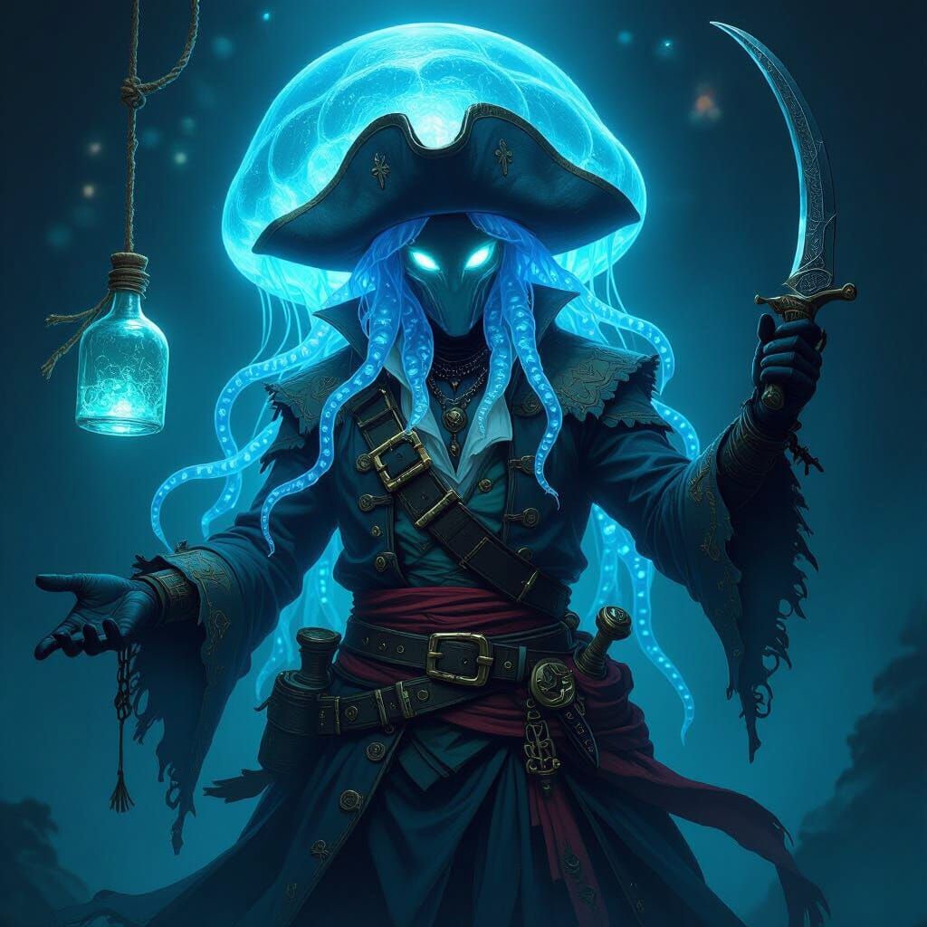 Jellyfish Warlock Pirate with Scimitar in Dark Fantasy Style