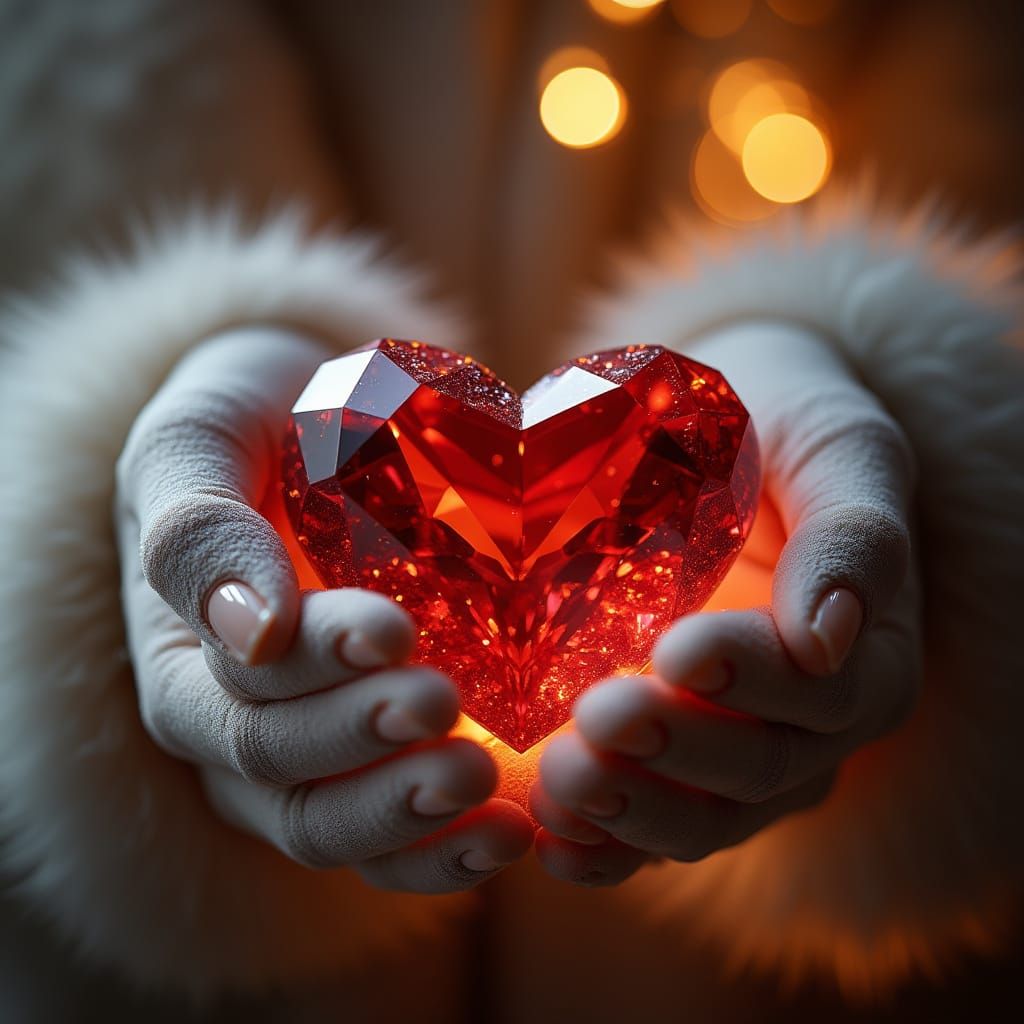 Luxurious Winter Hands with Ruby Red Diamond Heart