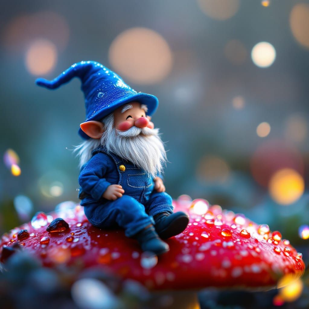 Tiny Wizard on Mushroom in Macro Photography