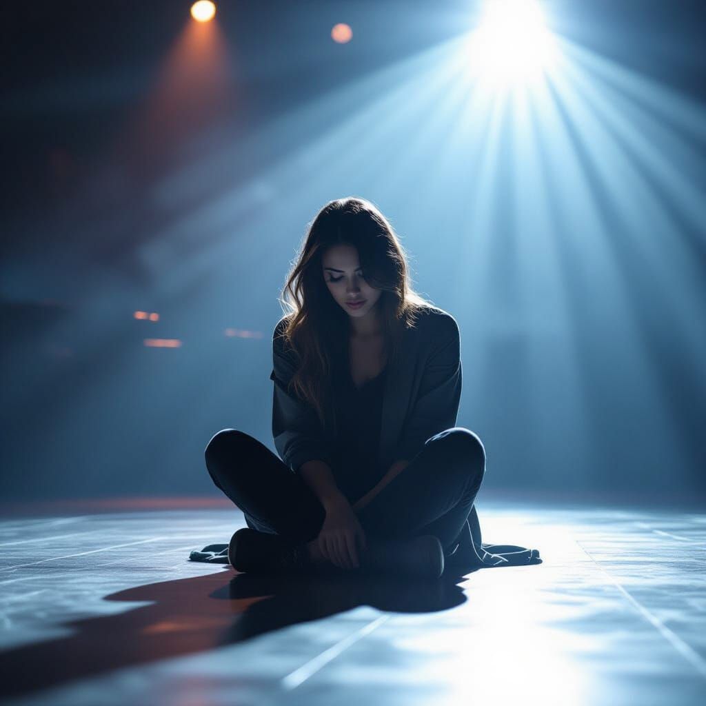 Woman in Blue Light Lost in Thought