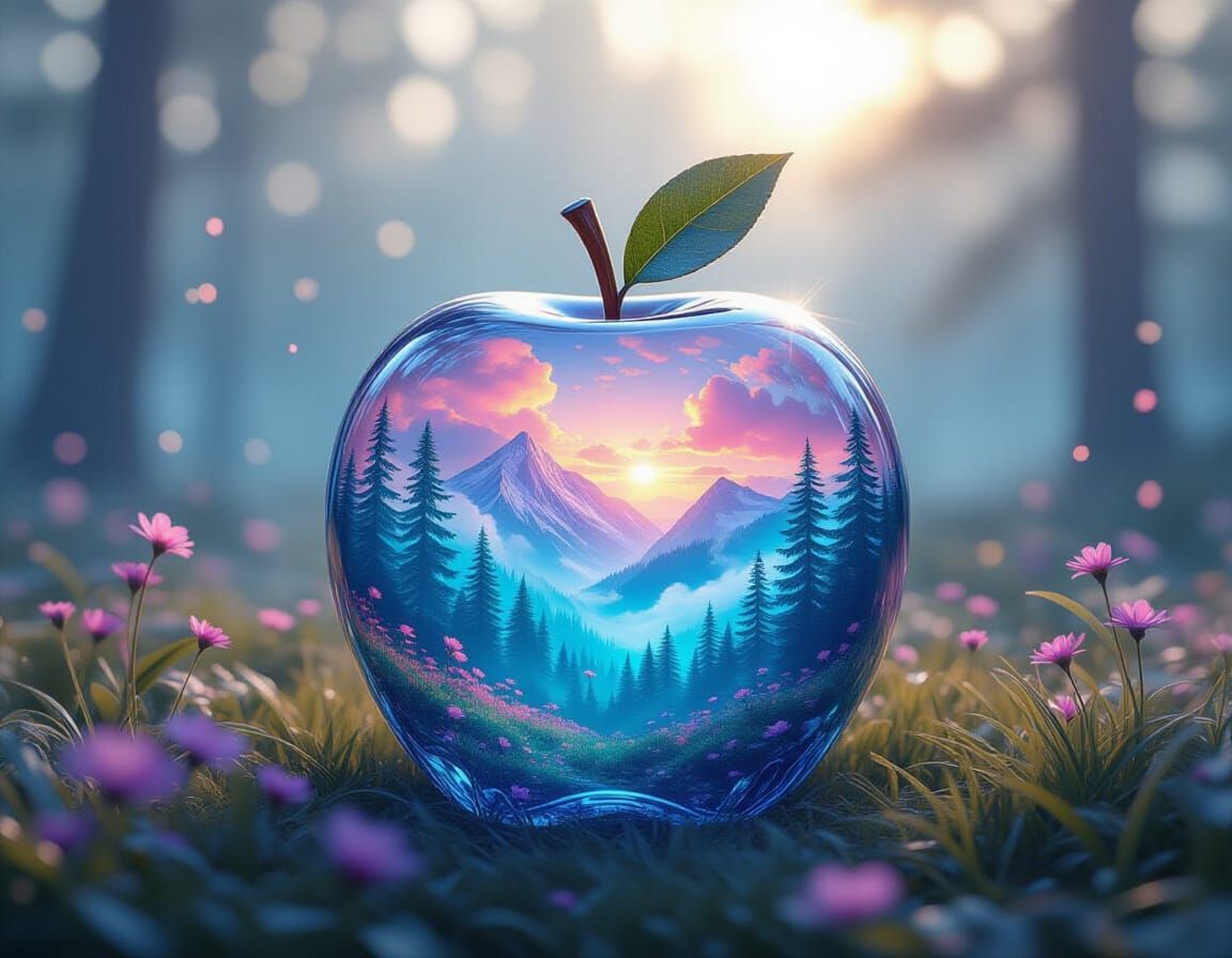 Crystal Apple: Summer Forest in Hyperrealistic 4D Style