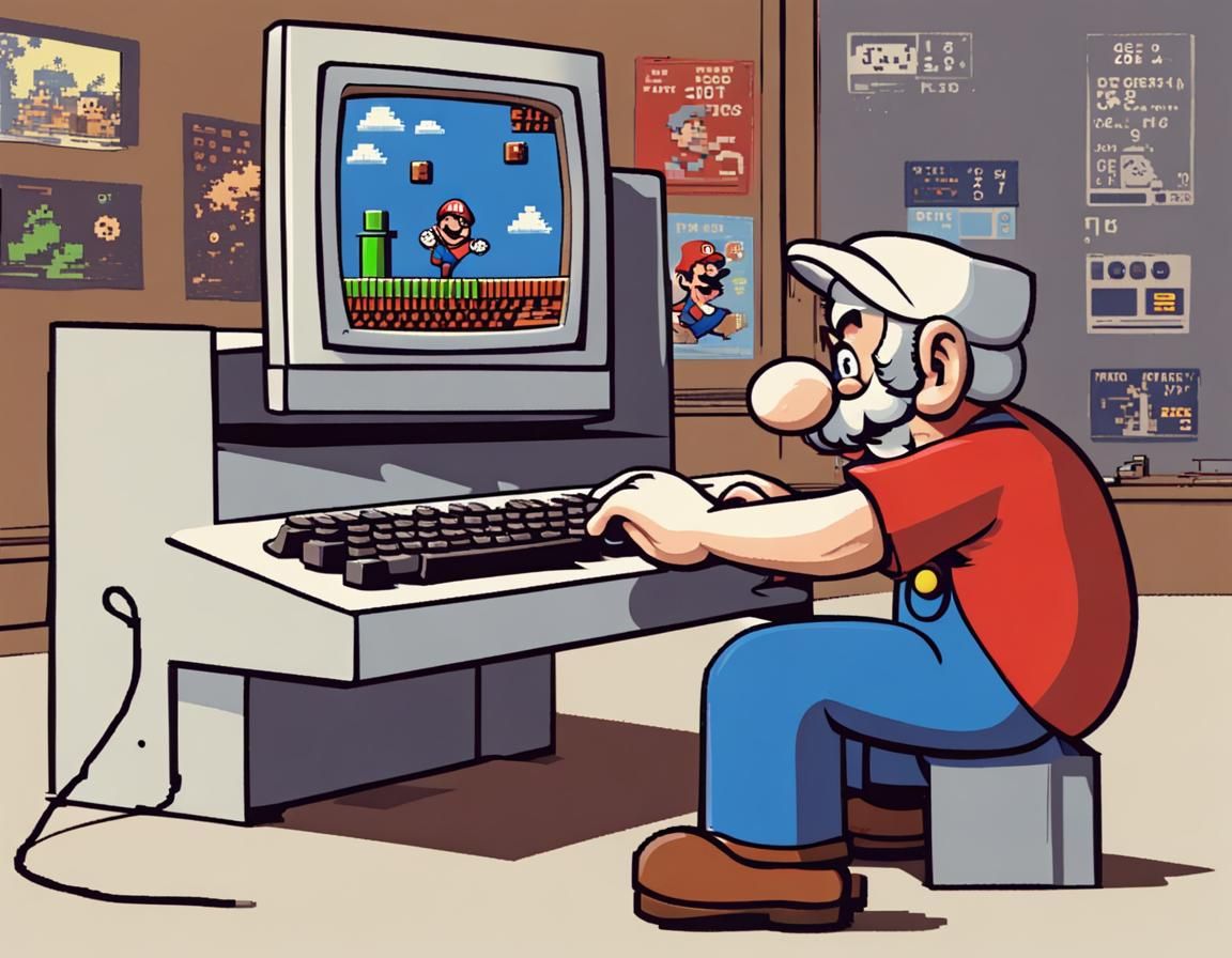Pixar-Style Old Man Plays Super Mario