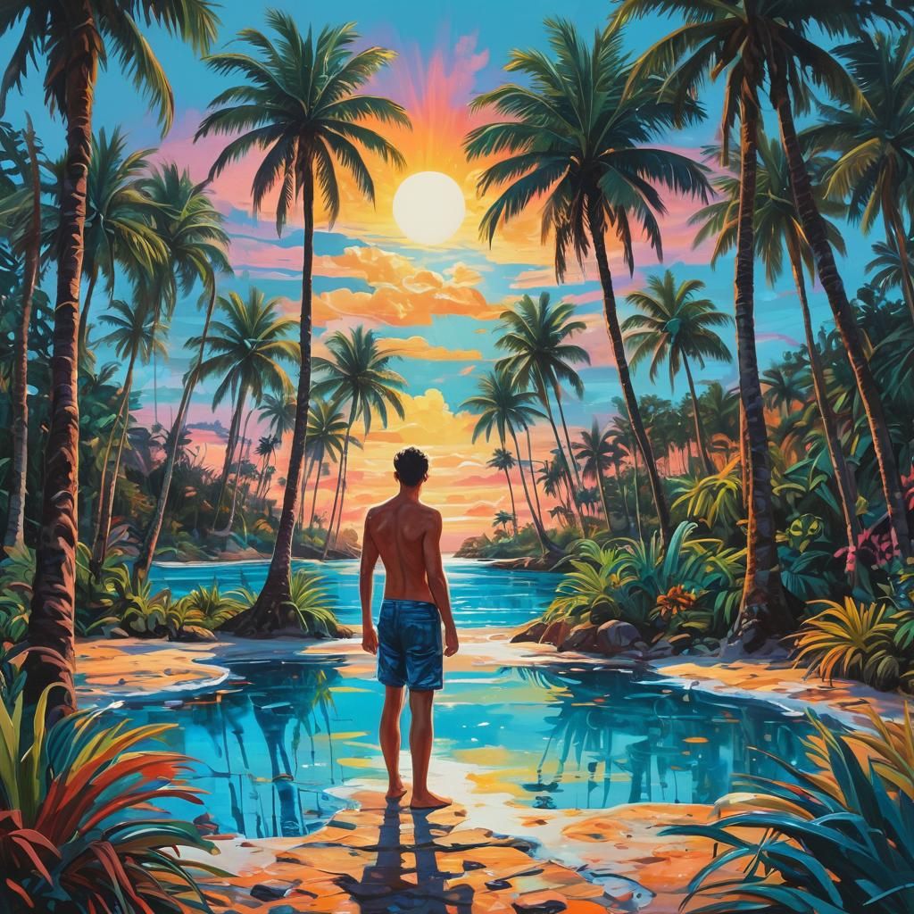 Surrealist Graffiti Art: Tropical Lagoon Oasis