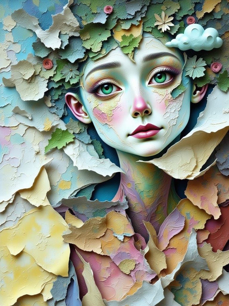 Surreal Portrait of a Mysterious Figure in Mixed Media