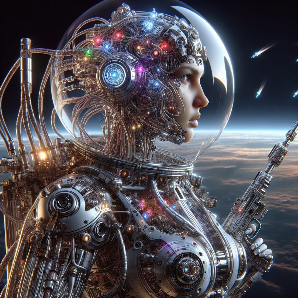Cyborg Astronaut Woman as Detailed Digital Art