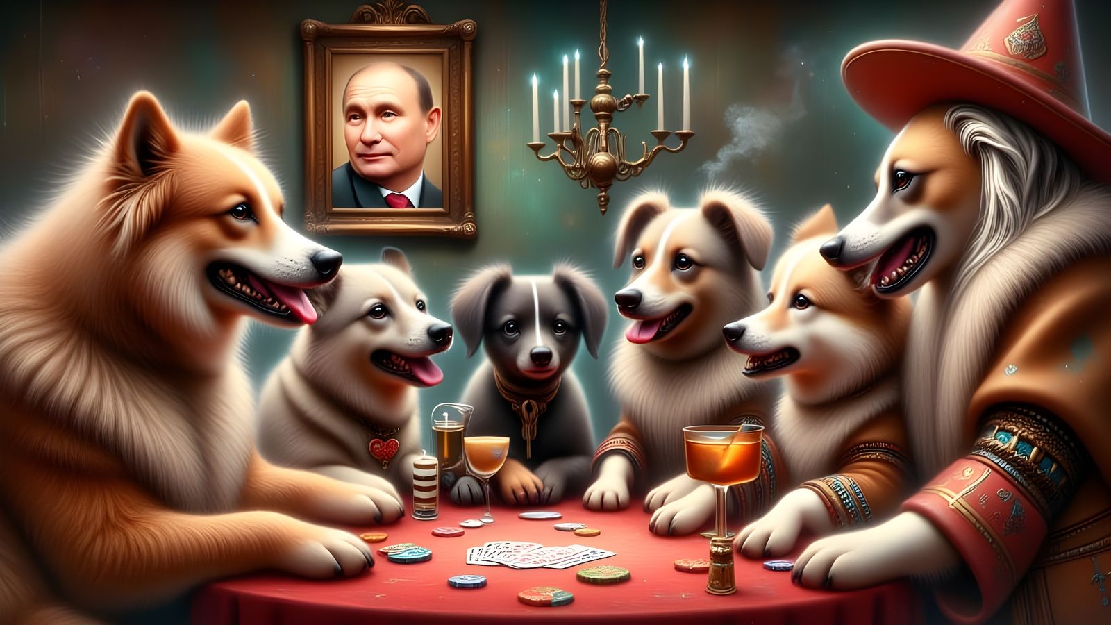 Canine Poker Players in a Smoky Room