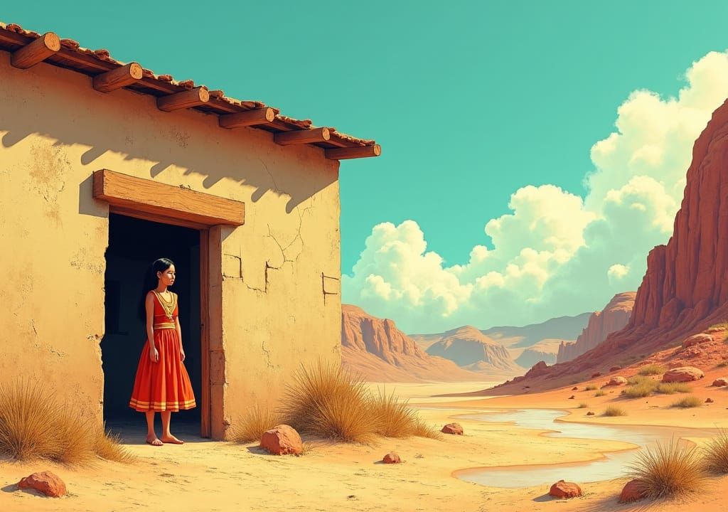 Filipino Girl in Desert Valley, Moebius-Inspired Art