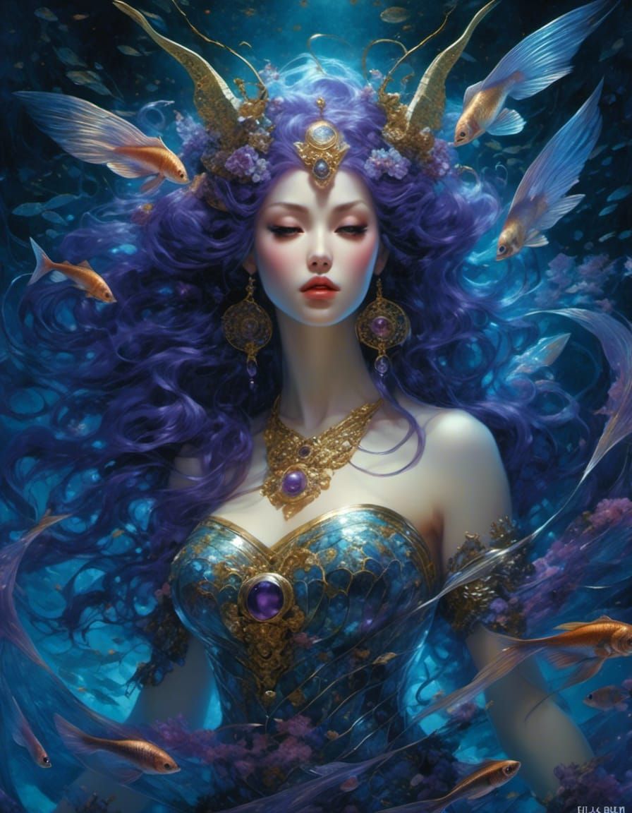 Pisces Fish Goddess in Digital Art Style