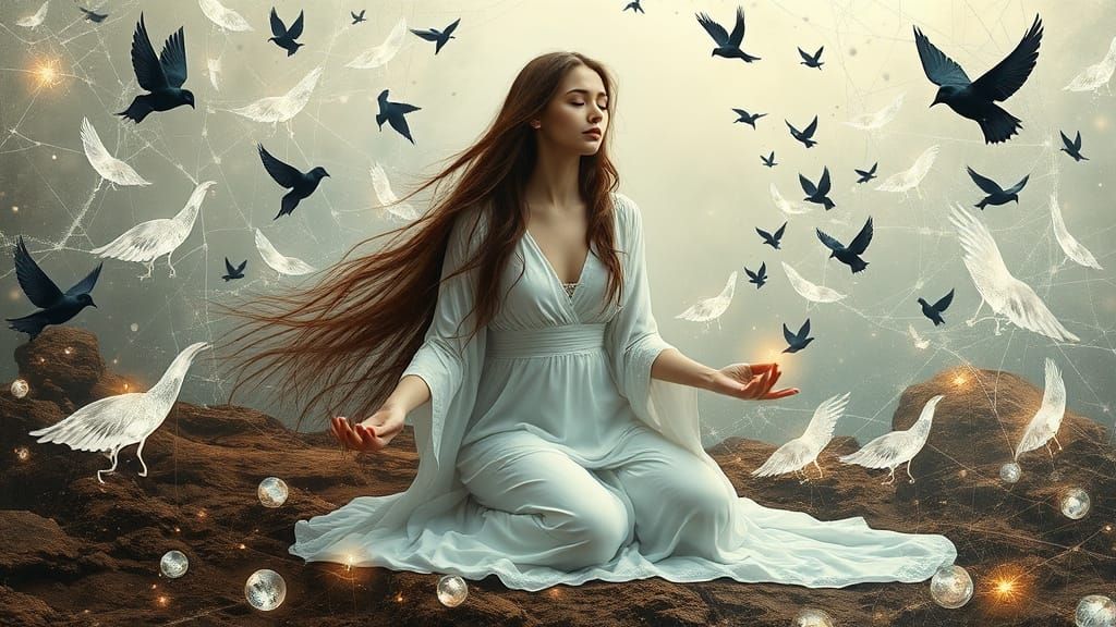 Surreal Goddess Meditates Amongst Ethereal Creatures and Sha...