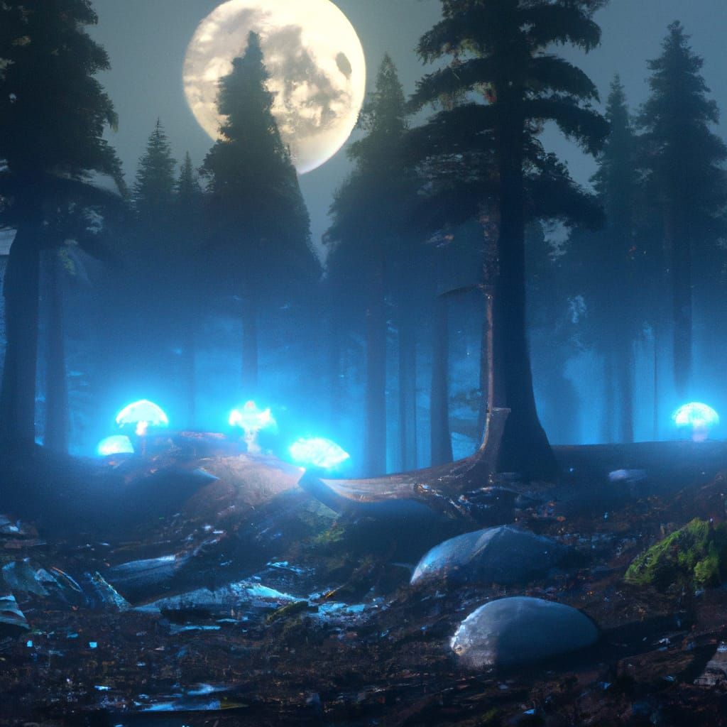 Glowing Alien Fantasy Forest on the Moon
