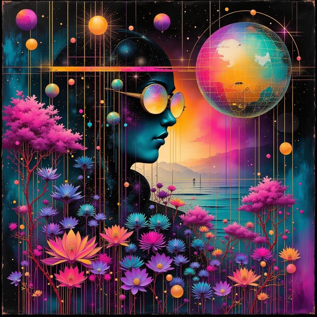 Galactic Party Scene in Vibrant Cosmic Style