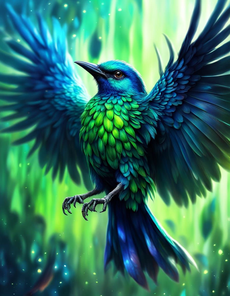 Hyper-Realistic Bird Portrait with Iridescent Feathers