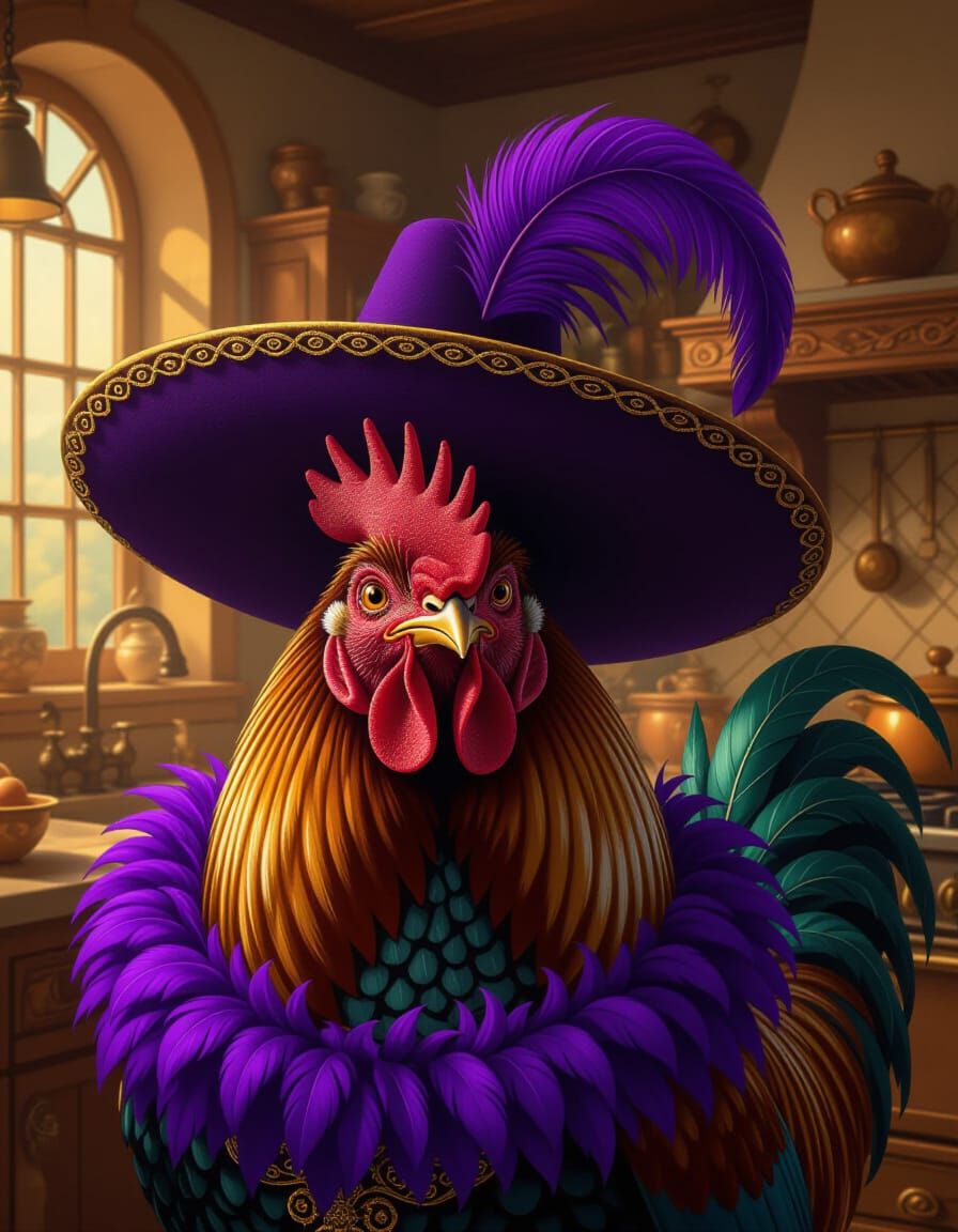 Whimsical Rooster in Enchanted Kitchen