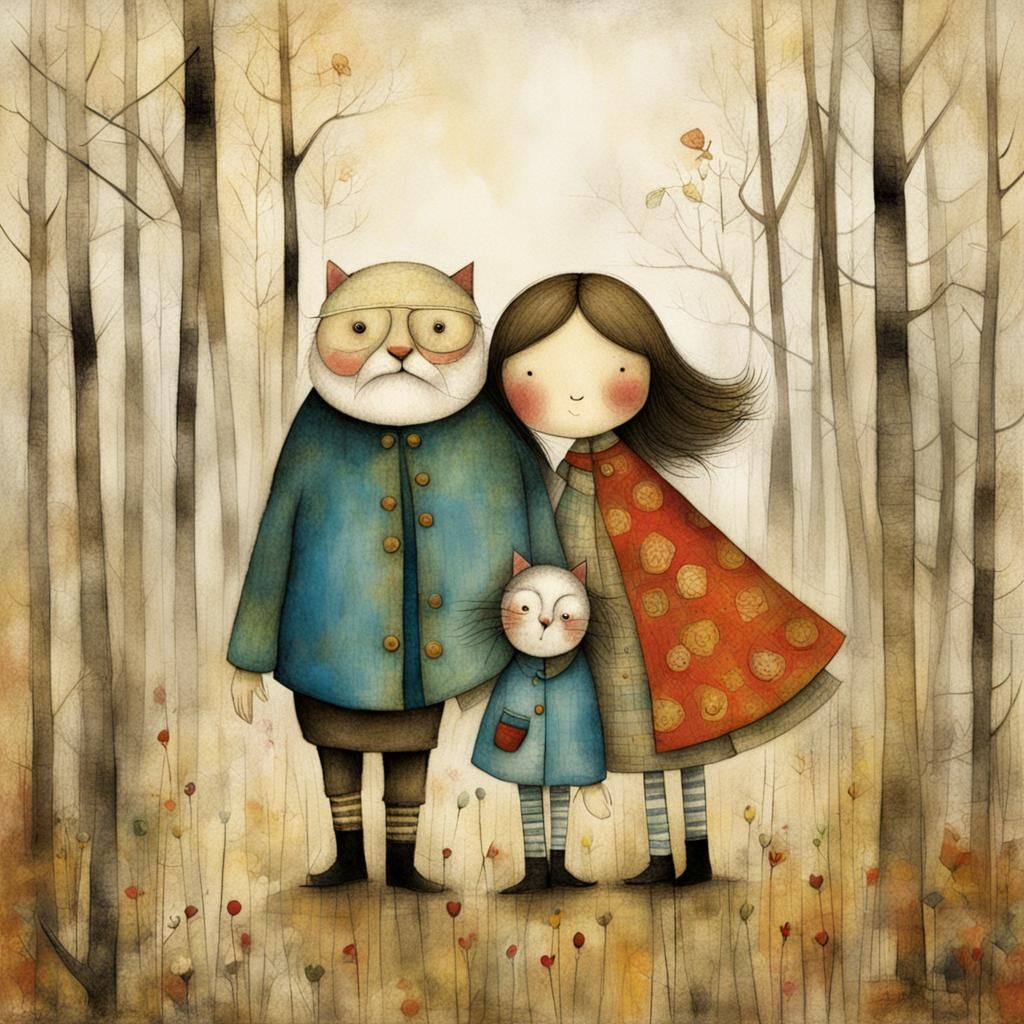 Whimsical Village Scene in Watercolor Style