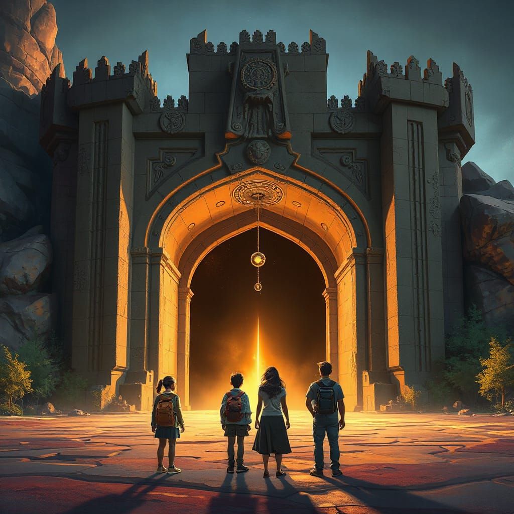 Friends Stand Before Ancient Stone Gate, Invited to Begin Jo...