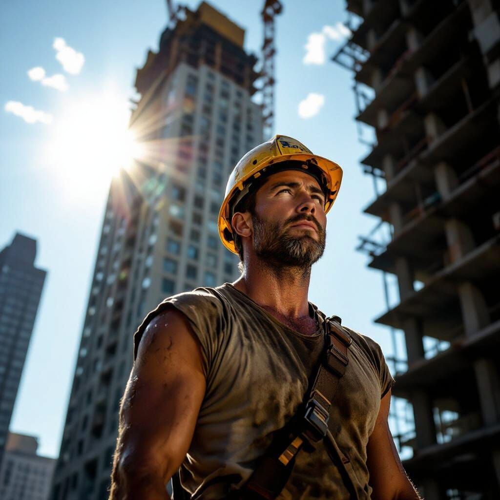 Film Noir Construction Worker and Art Deco Skyscraper