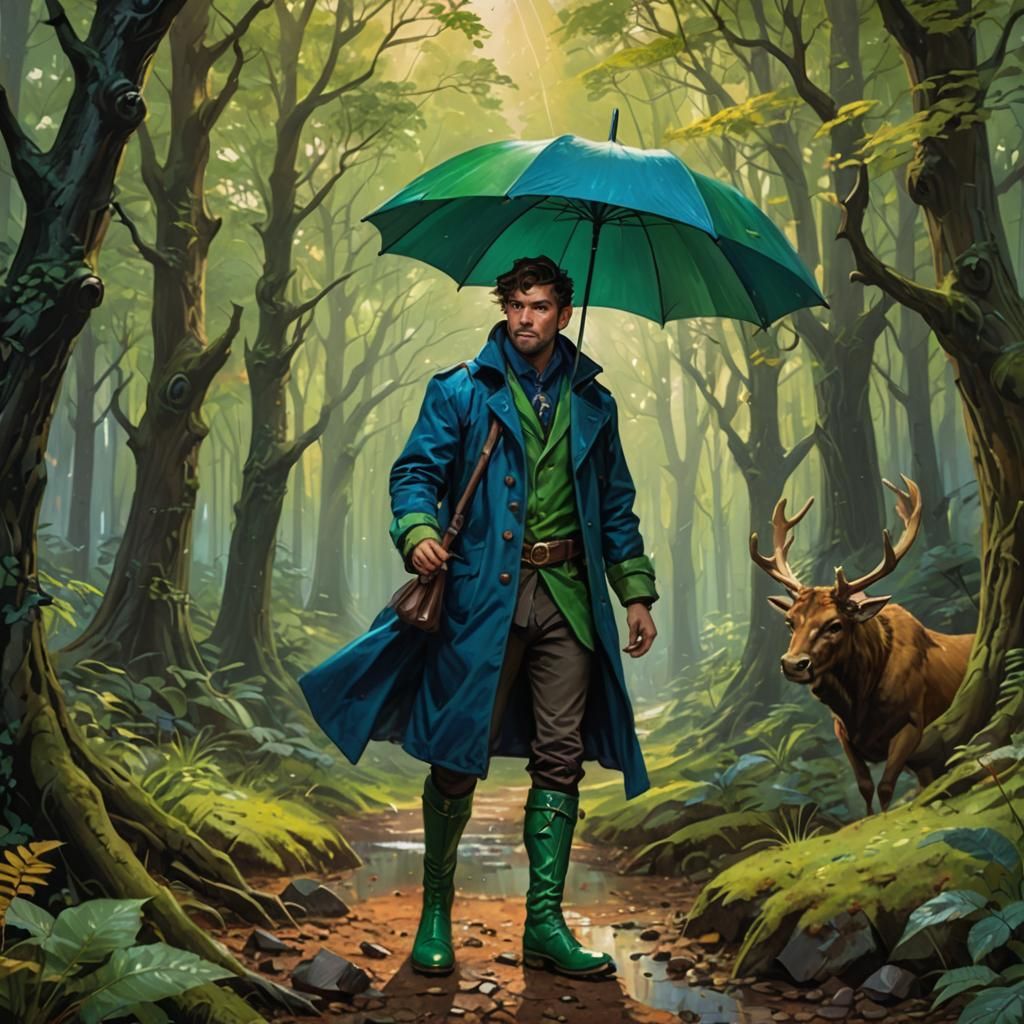 Minotaur Man with Umbrella in Hyperrealistic Fantasy Art