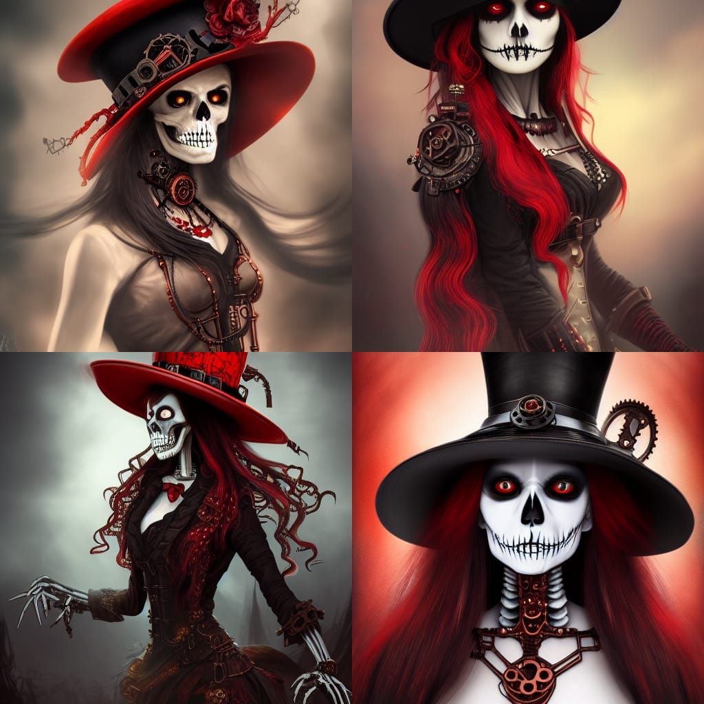 Steampunk Skeleton Girl in Detailed Matte Painting