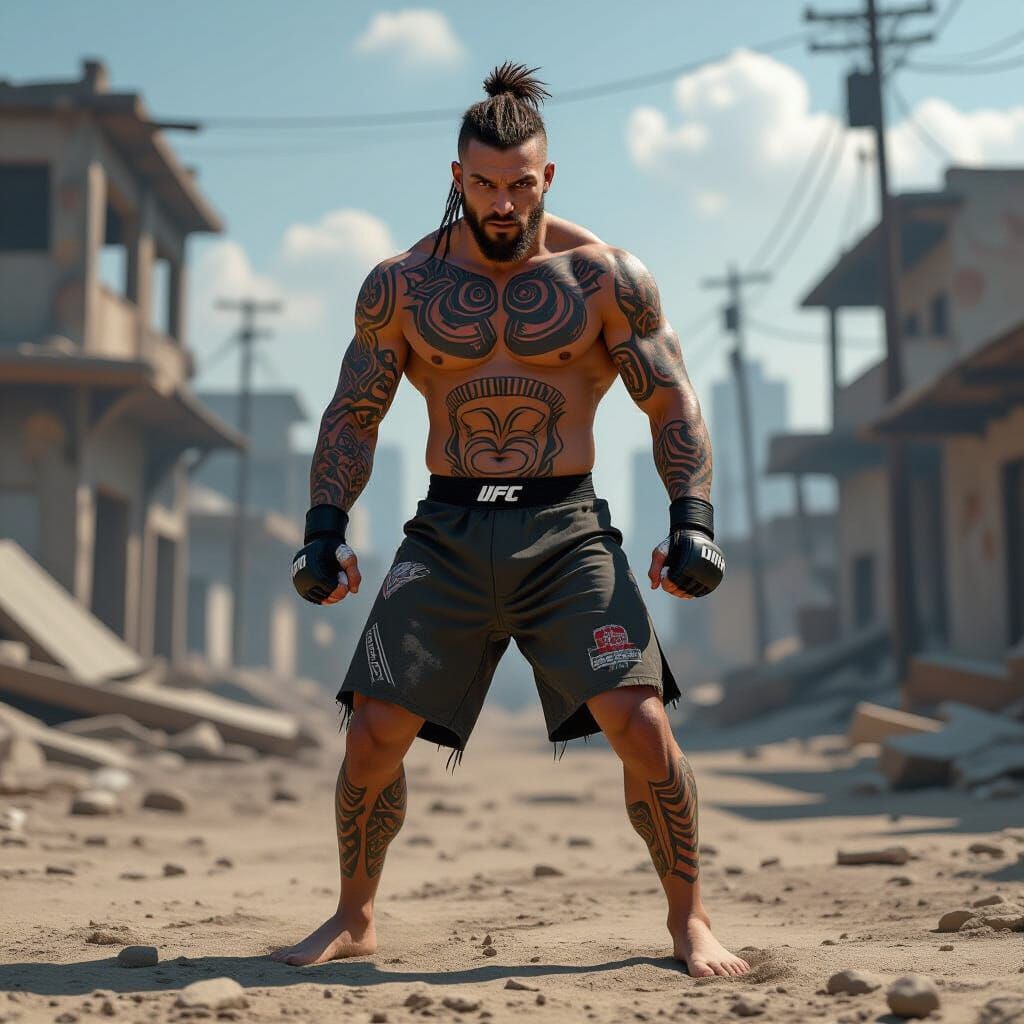 Post-Apocalyptic MMA Fighter in Hyperrealistic Style