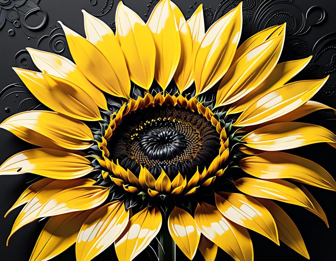 Sunflower with Black Accents: Minimalist Digital Art