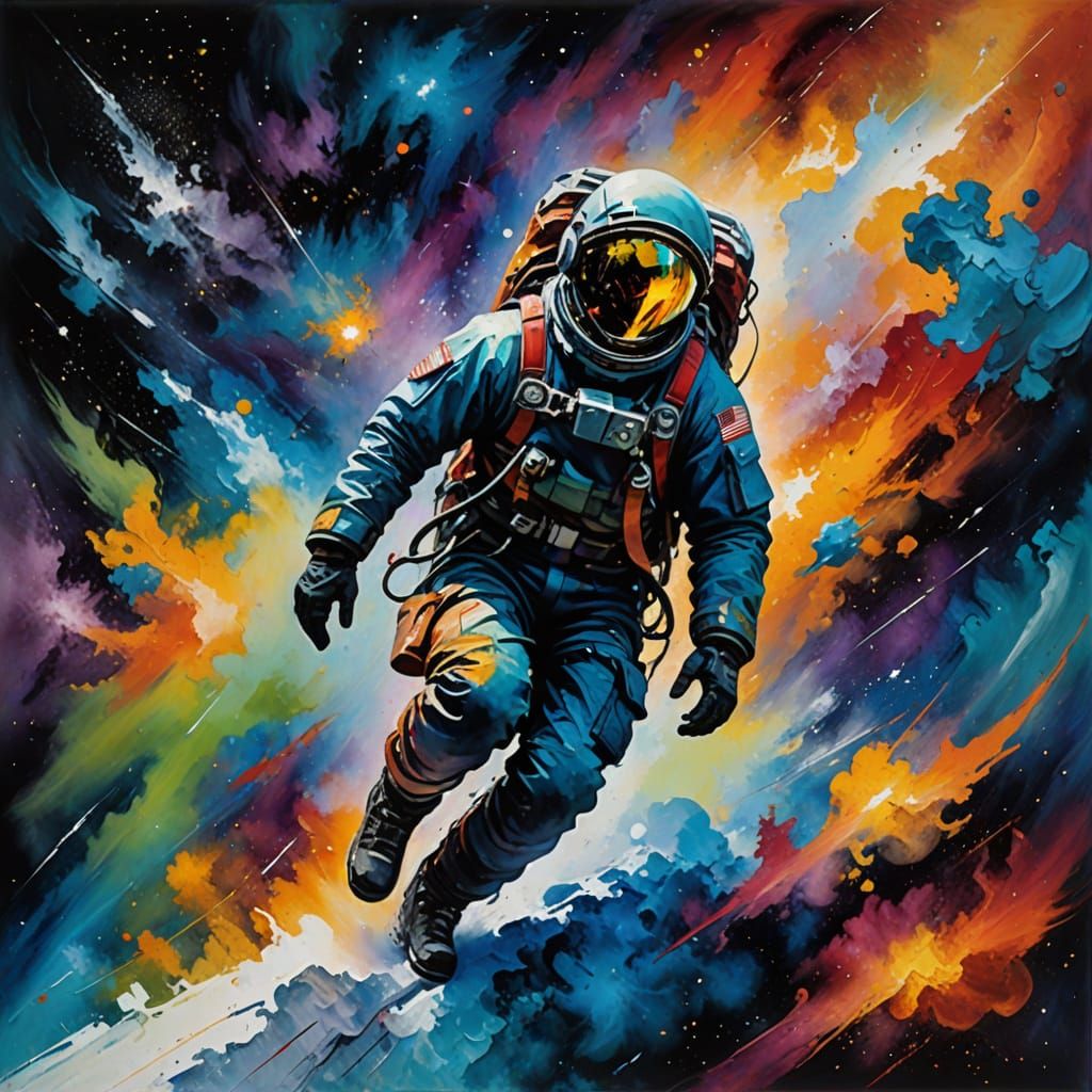 Alpinist in Nebula: Abstract Expressionist Painting