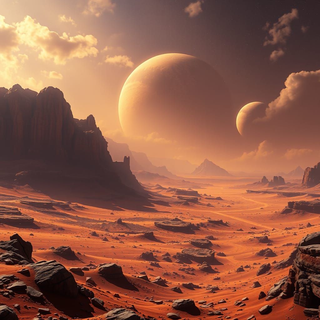 "Marsean landscape a masterpiece, a haunting, low-angle view...