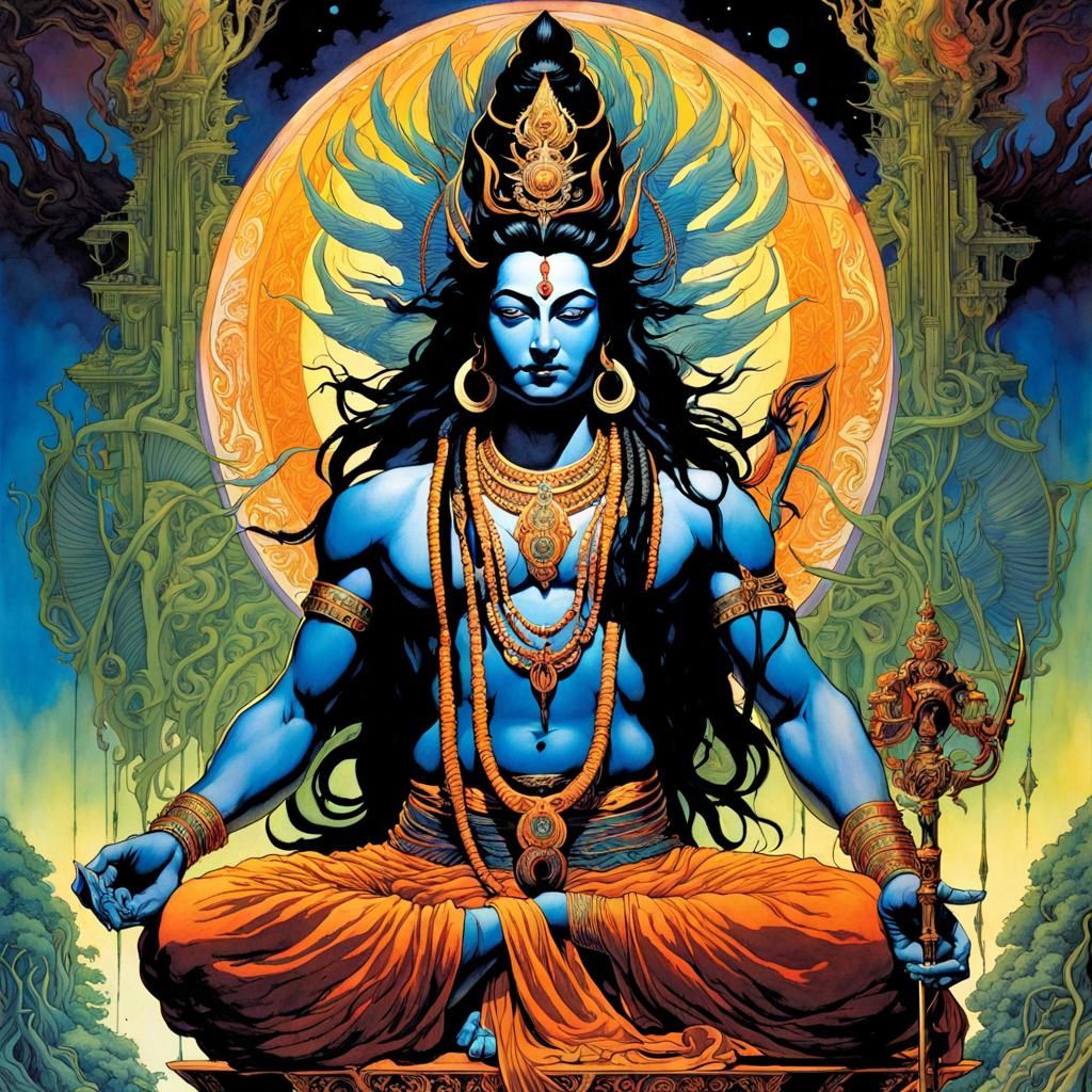 Psychedelic Shiva Portrait in Hyperdetailed Style