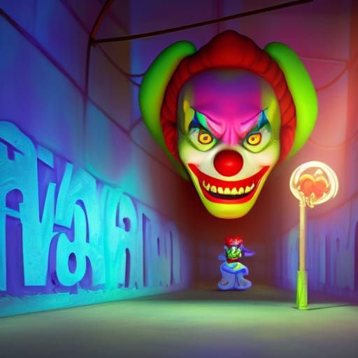 Scary Clown Smiling in Hellfire Alleyway