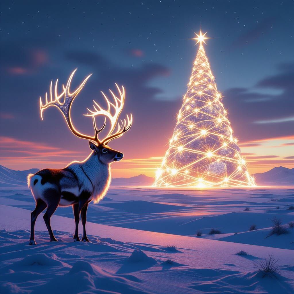 Majestic Reindeer With Crystalline Antlers in Alien Desert