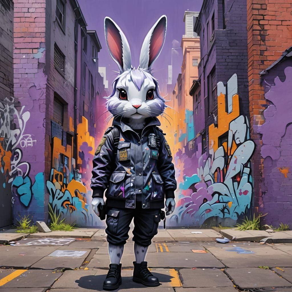 Anthro Rabbit Graffiti Art in Splash Art Style