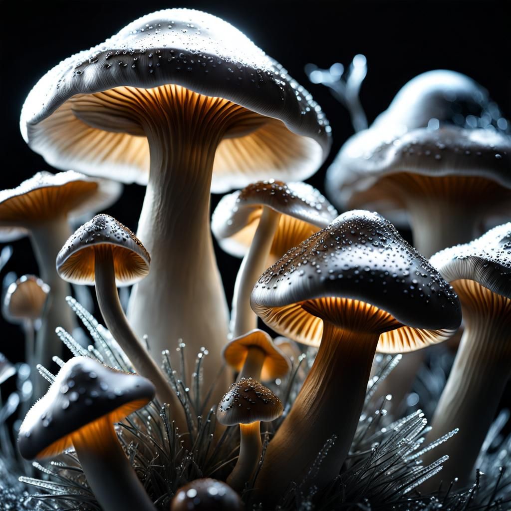 Icy Mushroom Sculptures in Dark Fantasy Style