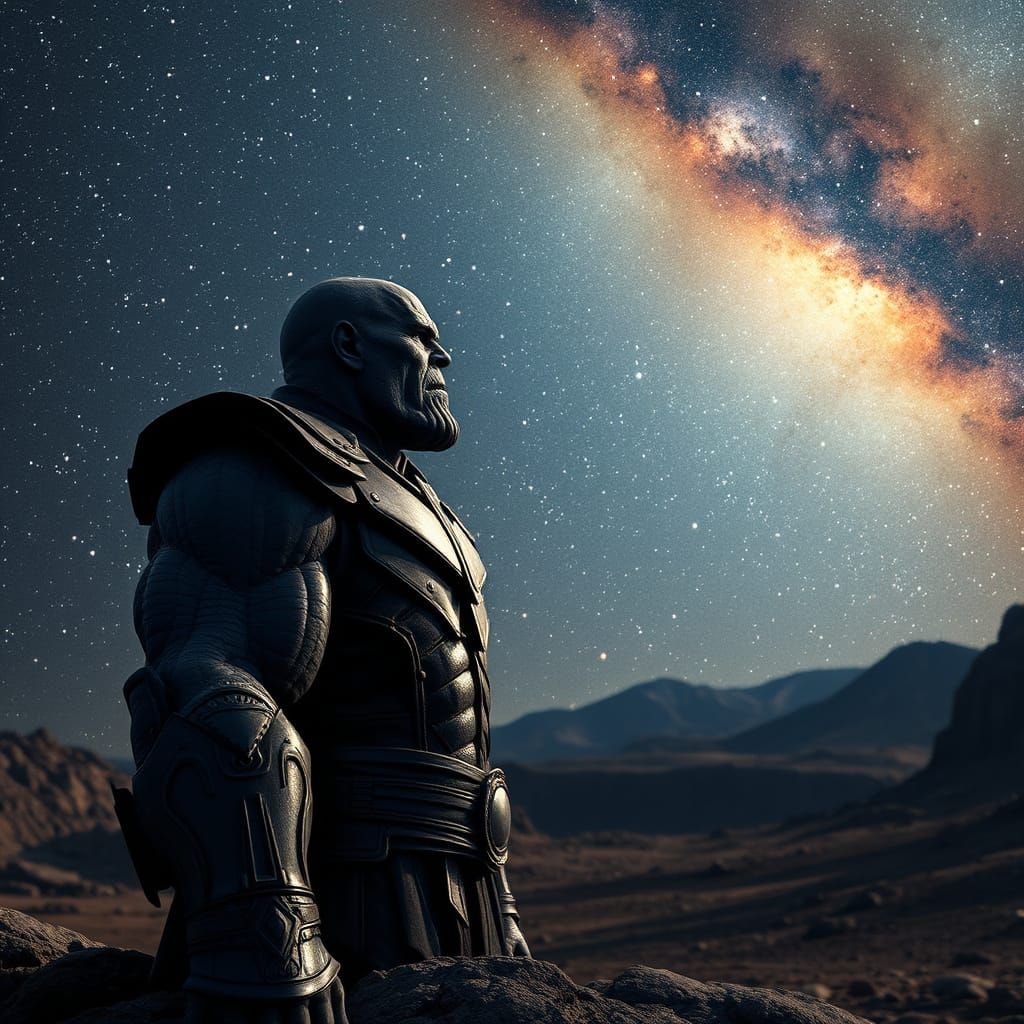 Mad Titan Contemplates the Cosmos in Dark, Gritty Elegance