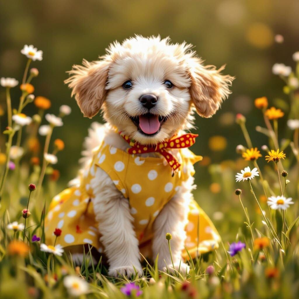 Girl in Sundress Surrounded by Wildflowers