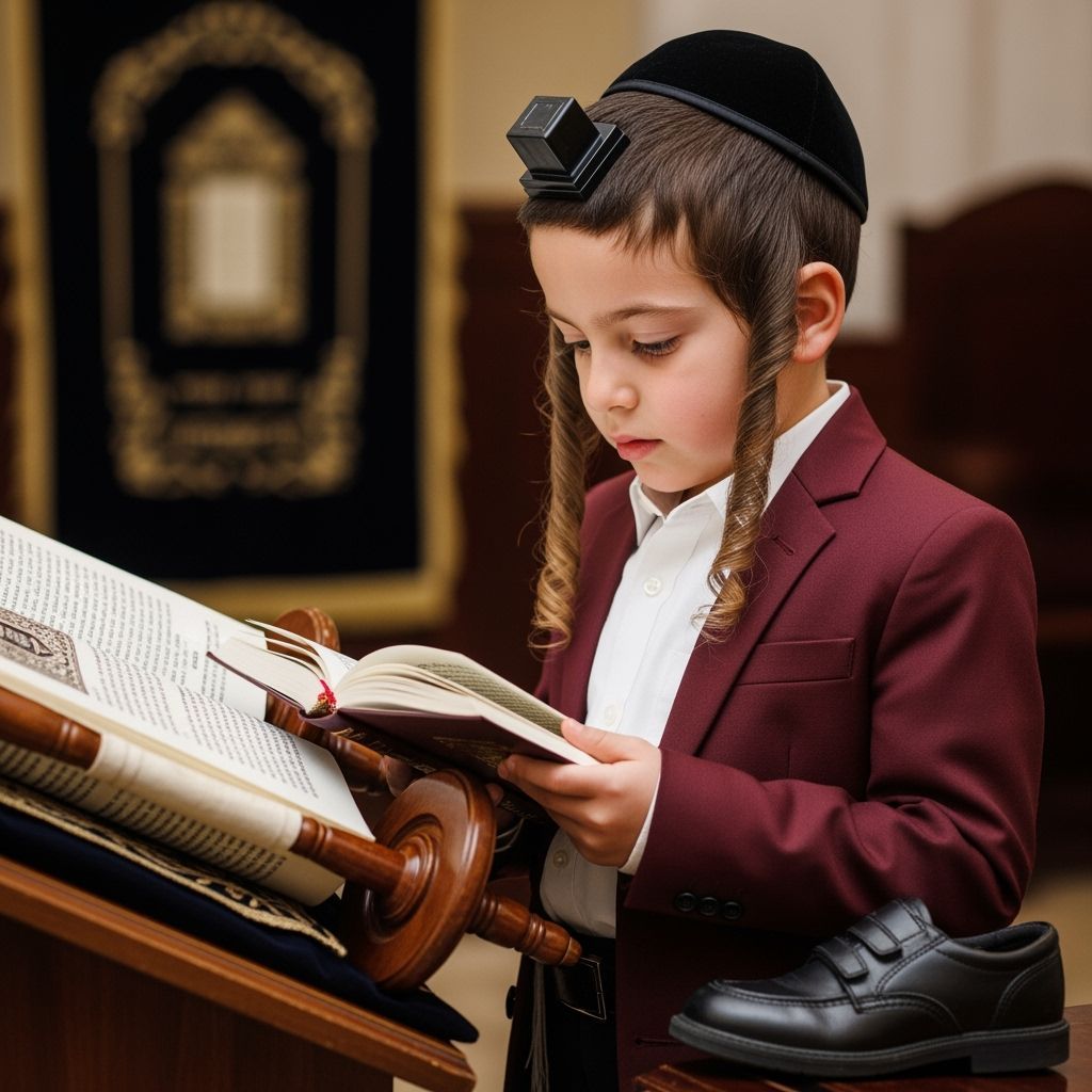 Hasidic Jewish Boy Studying Torah in Synagogue