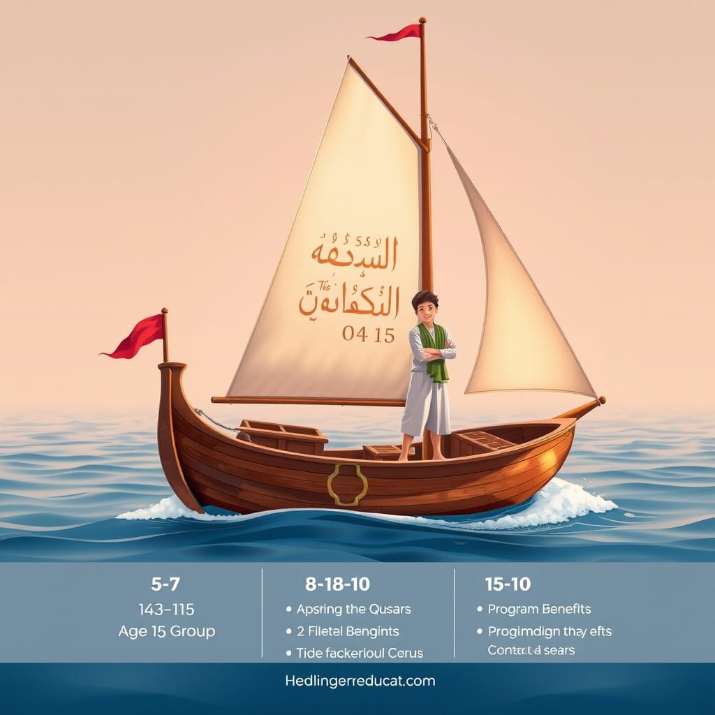 Teen Boy on Sailboat with Quranic Waves