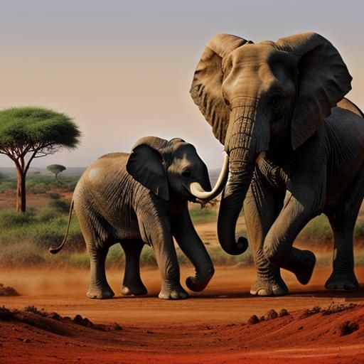 Baby Elephants Playing in Africa: Digital Matte Painting