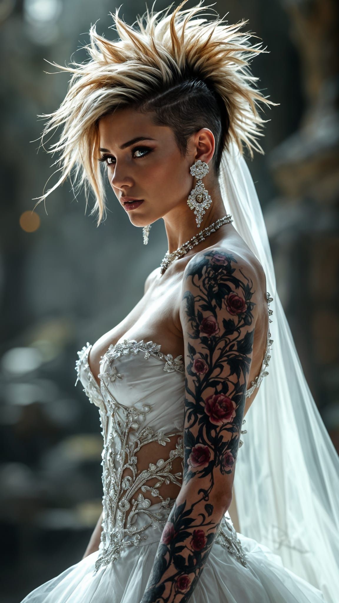 Elegant Punk Rock Bride in Maximalist Wedding Gown